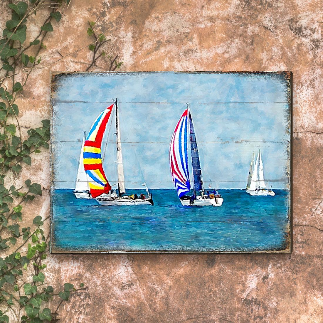 Ahlers Sailboats Wood Wooden Coastal Wall Art by Nature Wonders - Coastal Sea-Life Decor - 95259B