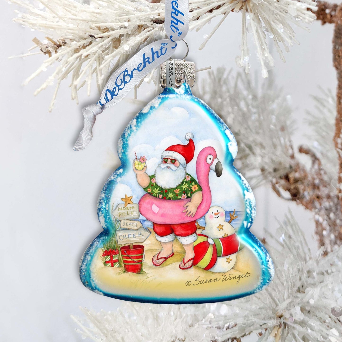 Santa with Flamingo Toy Mercury Glass Ornaments by Susan Winget - Christmas Decor - 776040-SW
