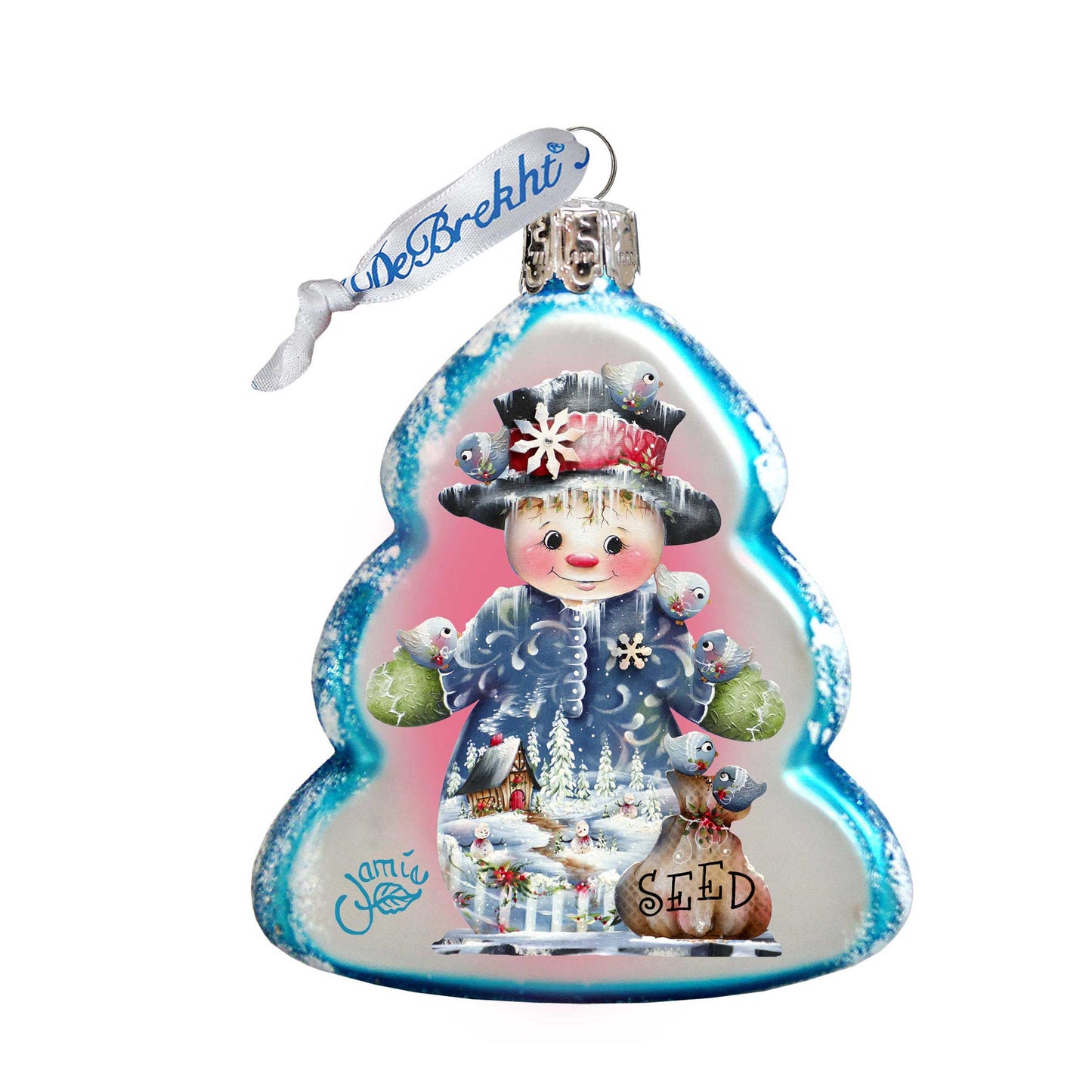 Seed Snowman Mercury Glass Ornament by Jamie Mills-Price - Christmas Santa Snowman Decor - 778206-7511