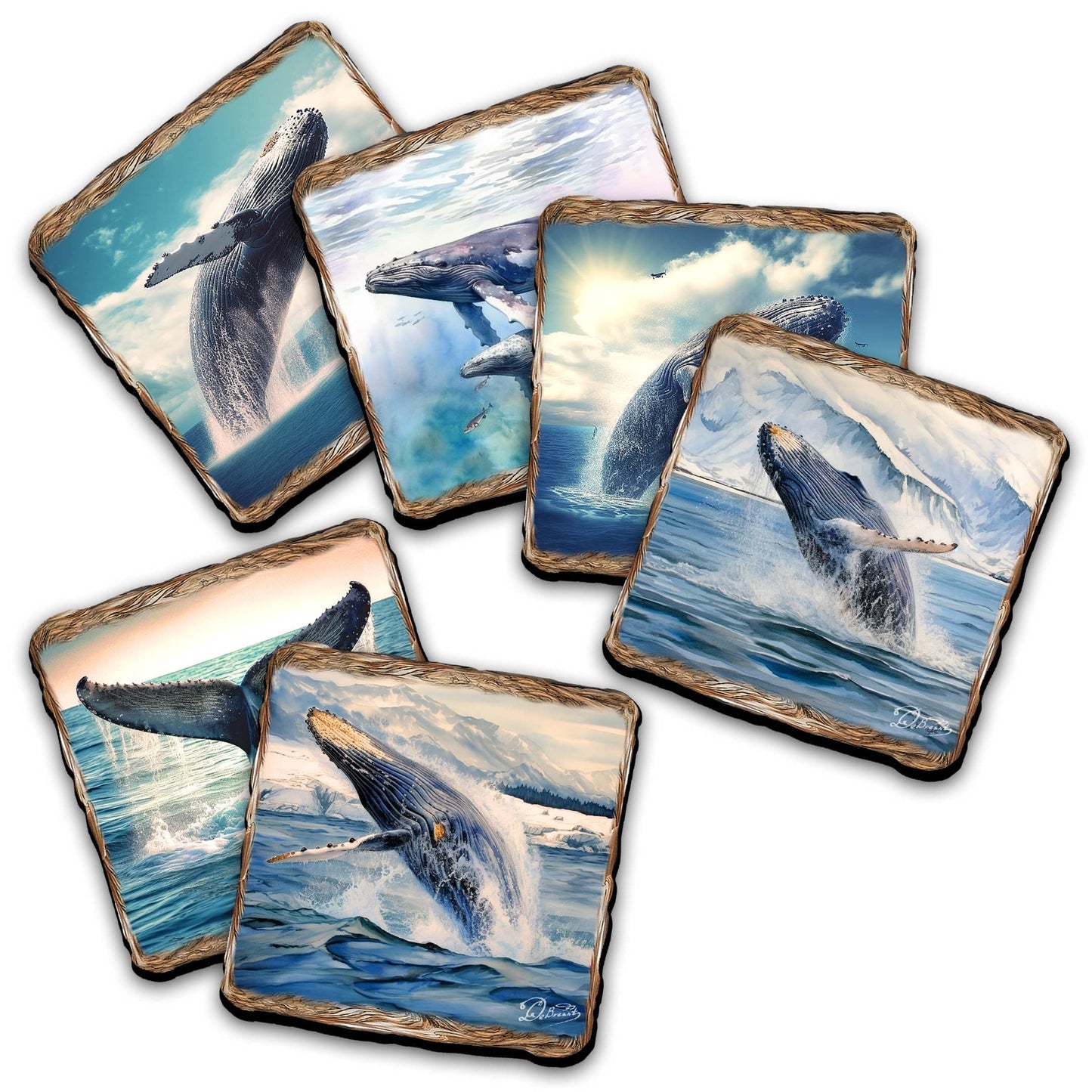 Humpback Whale Wooden Cork Placemat and Coasters Gift Set of 7 by Nature Wonders Coastal Nature Wildlife Decor  - 85403C-S7