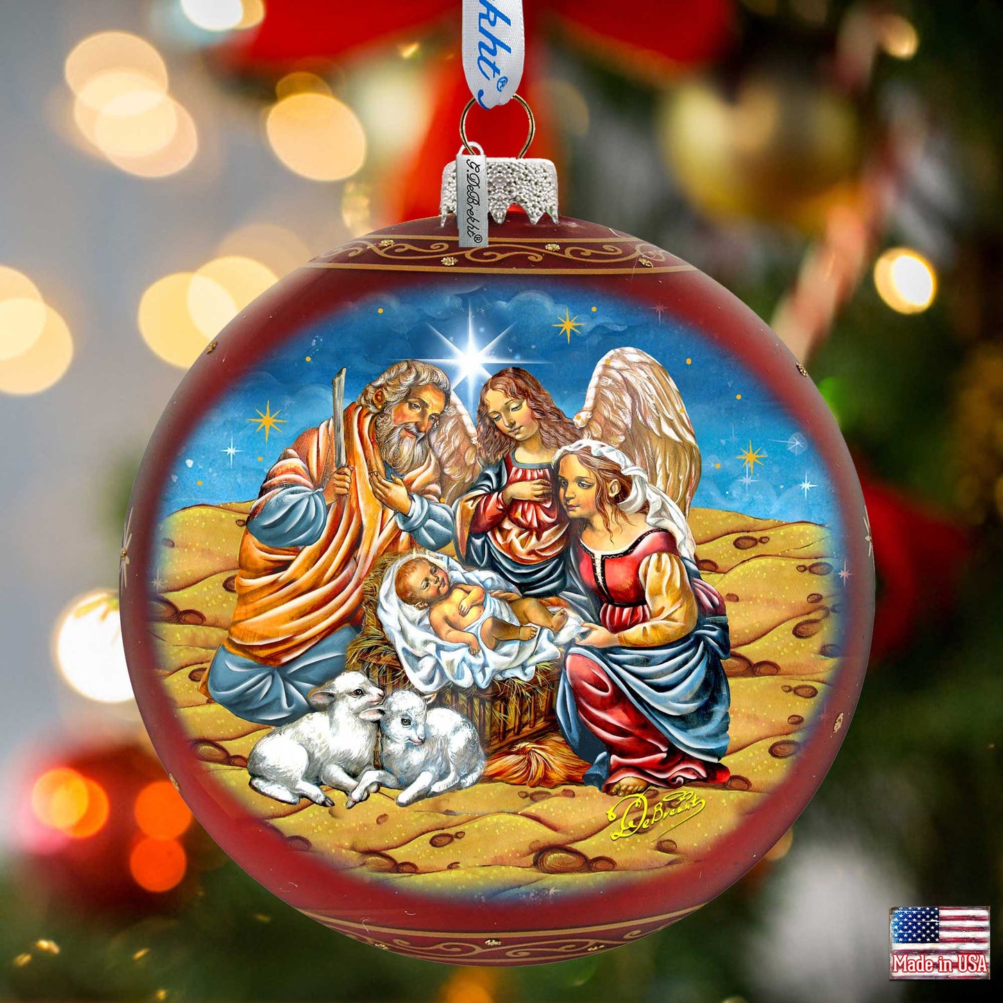 Regal Nativity Lg Glass Ornament in Red by G.Debrekht - Christmas Decor - 73928R