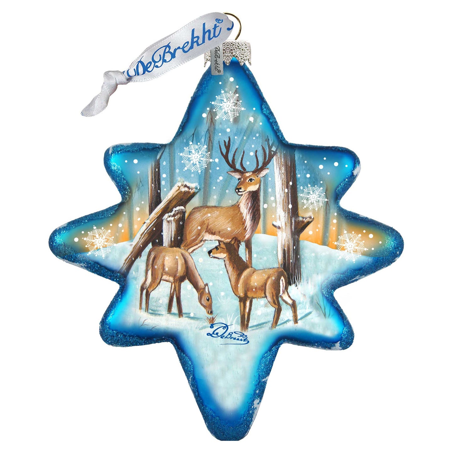 Reindeer North Star Glass Ornament by G. DeBrekht - Wildlife Holiday Decor - 755-080