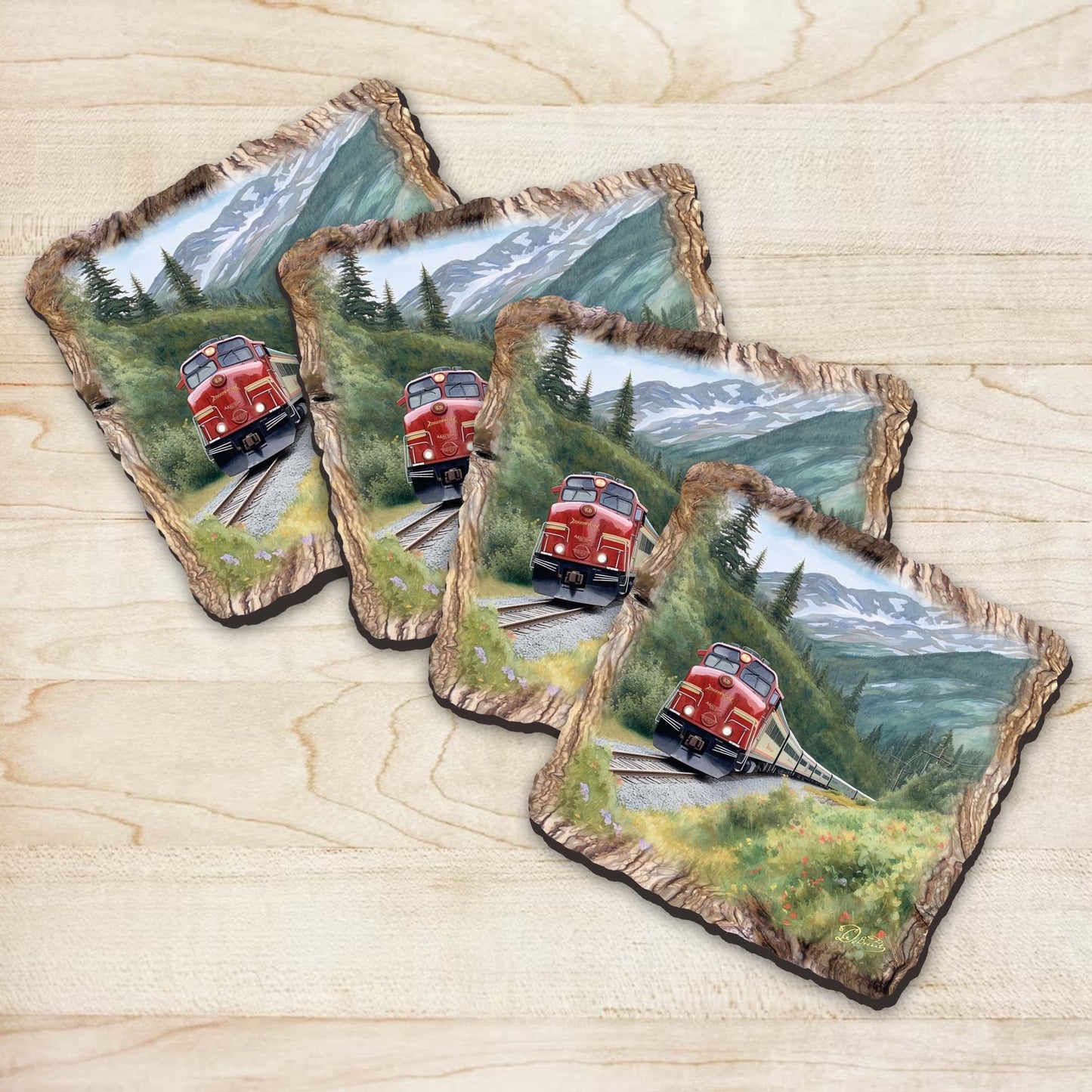 Train Wooden Cork Coasters Gift Set of 4 by Nature Wonders Nature Wildlife Decor  - 95393C-S4