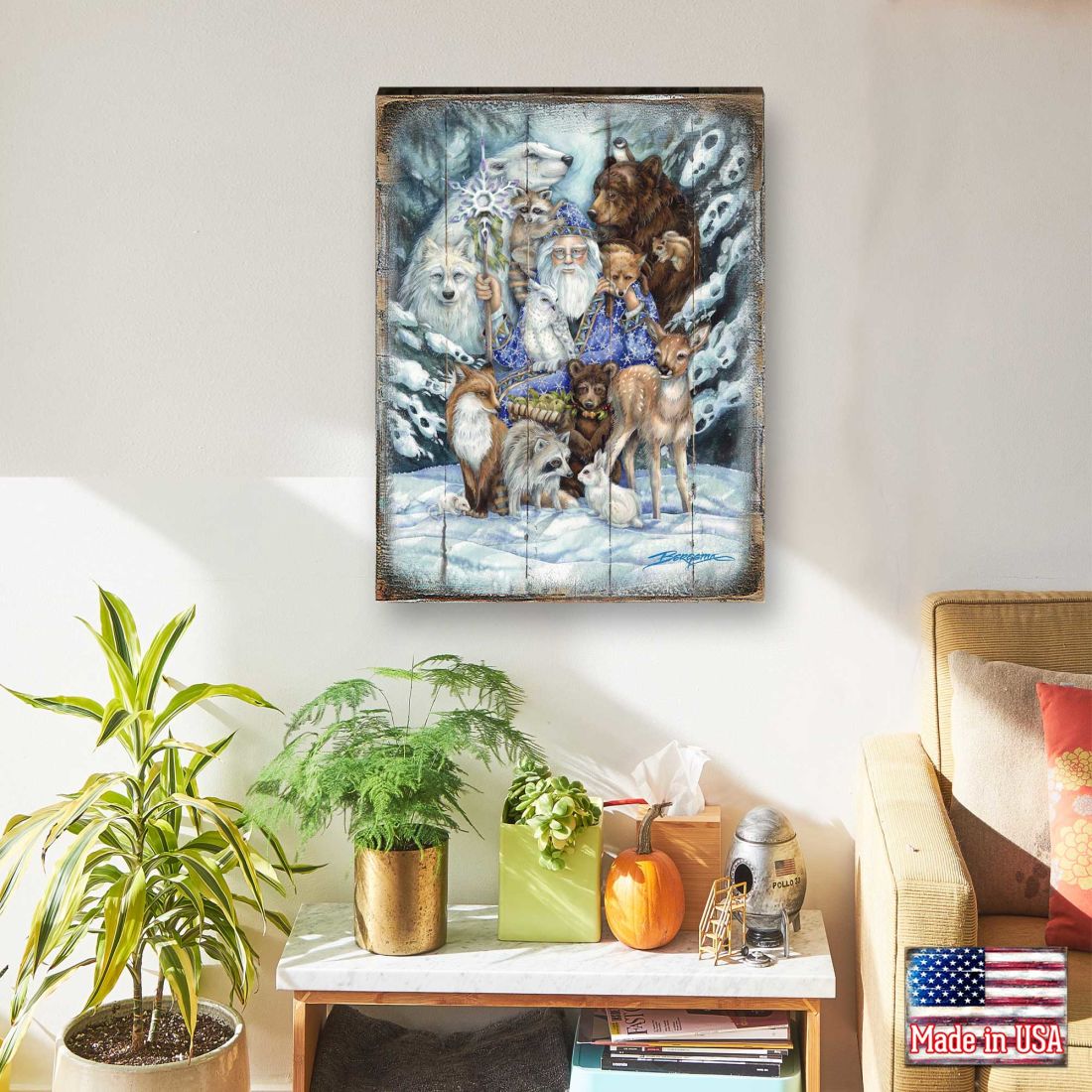 Gather in Peace Father Winter Animals Wooden Wall Art by J. Bergsma - Nature Wildlife Decor  - 8592968BP-JB