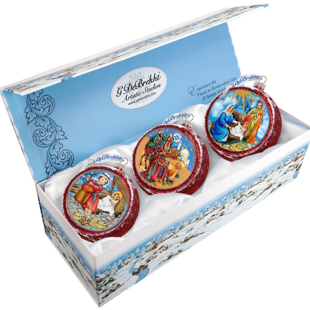 Nativity Story Glass Ornament Set of 3 by G. DeBrekht - Nativity Holiday Decor - 73750-S3