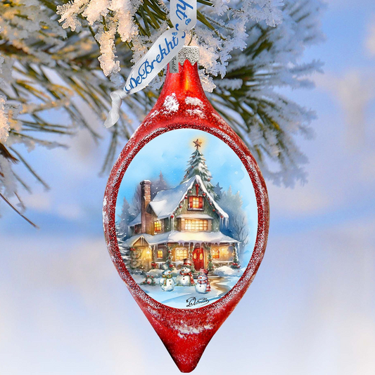 Christmas Cottage Drop Glass Ornament by G. Debrekht Christmas Santa Snowman Decor - 757-042