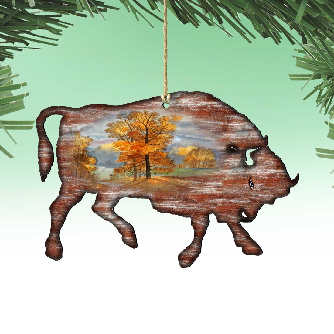 Buffalo Christmas Wooden Ornaments by Nature Wonders - Wildlife Holiday Decor - 8198212