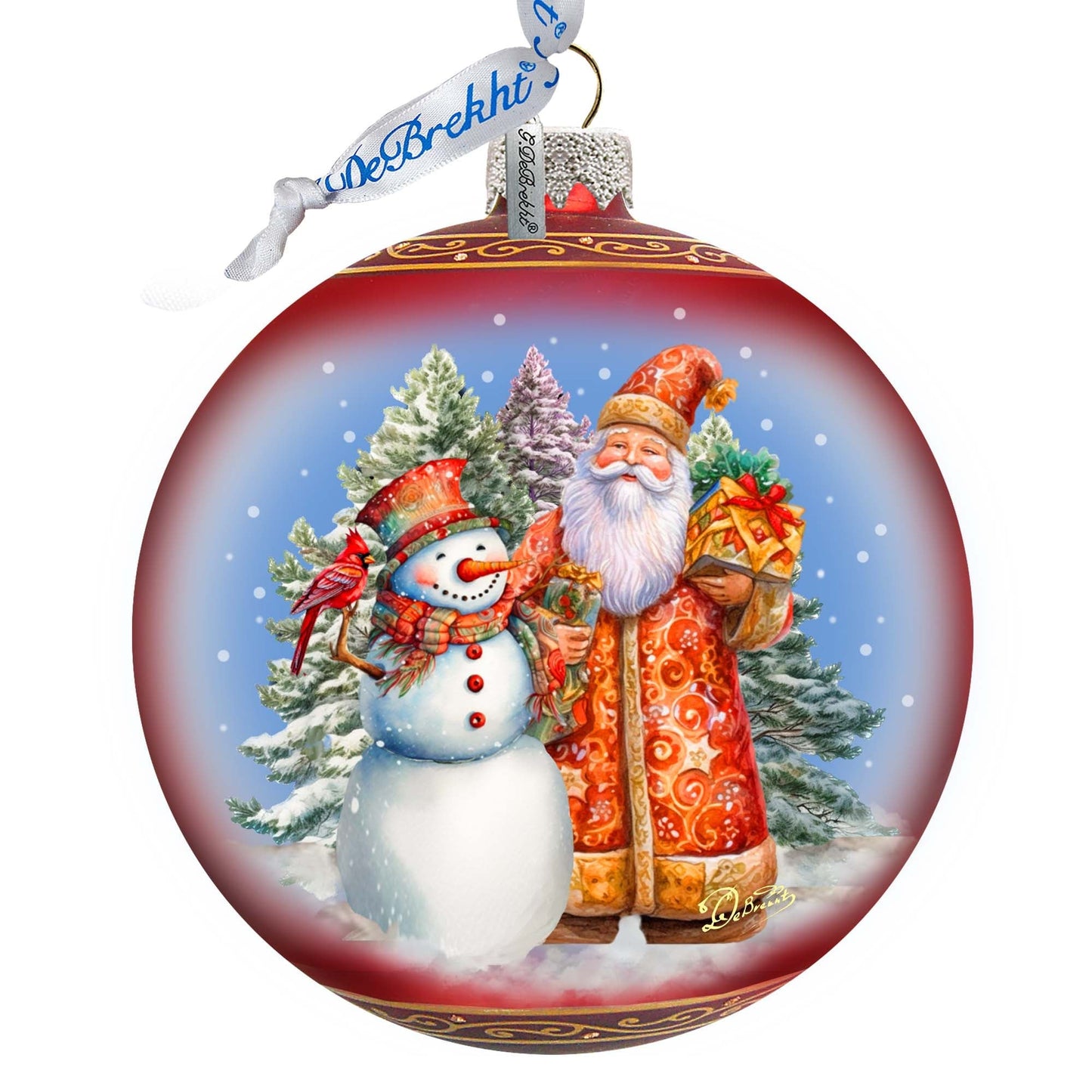 Santas Frosty Friend Lg Glass Ornament by G.Debrekht - Christmas Santa Snowman Decor - 73941