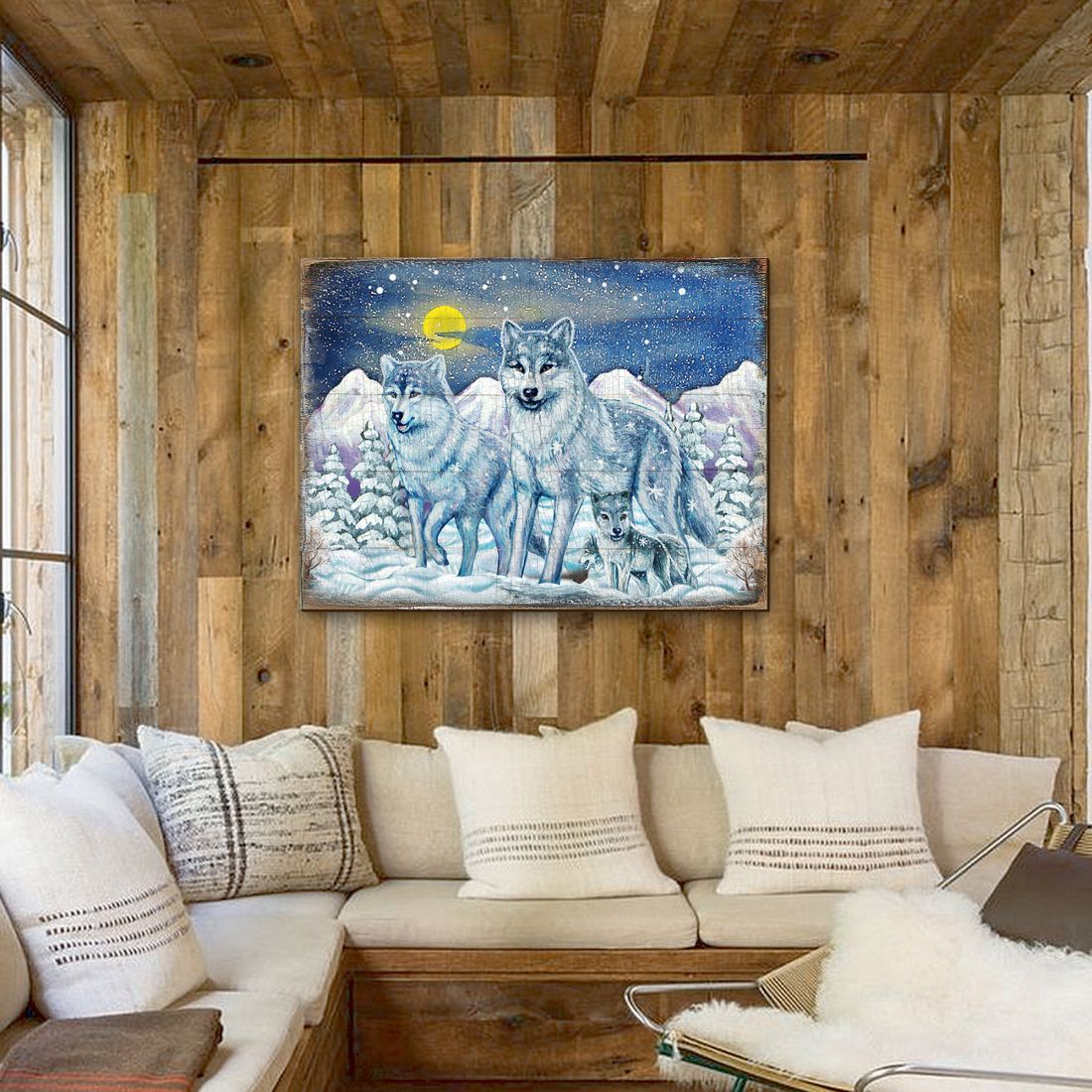 Rustic Wolves Art Wooden Wall Art by Nature Wonders - Nature Wildlife Decor  - 95211B