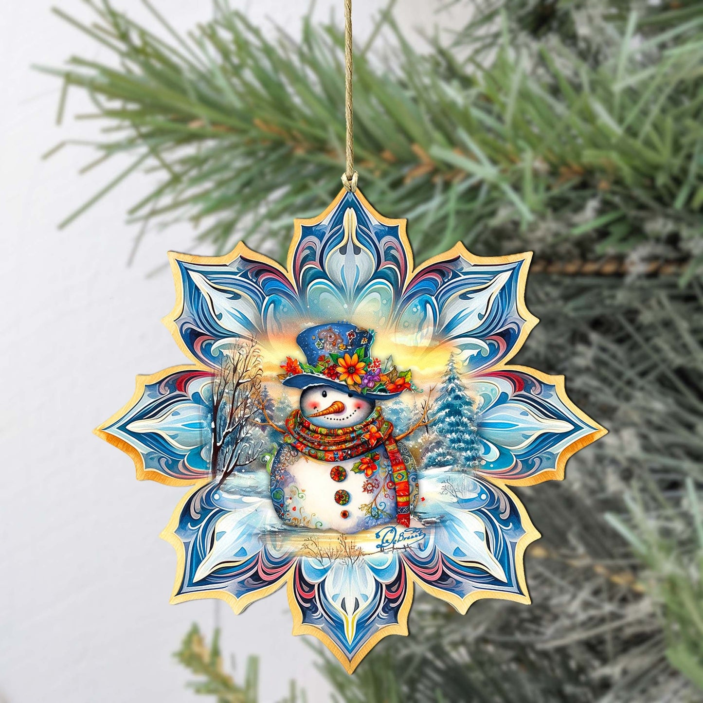 Snowman Blue Snowflake Wooden Ornaments by G. Debrekht - Christmas Santa Snowman Decor - 8688427