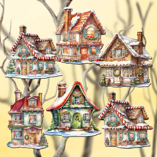 Dream Houses Decorative Wooden Clip-on Ornaments Set of 6 by G. Debrekht - Christmas Decor - 8090029C-S6