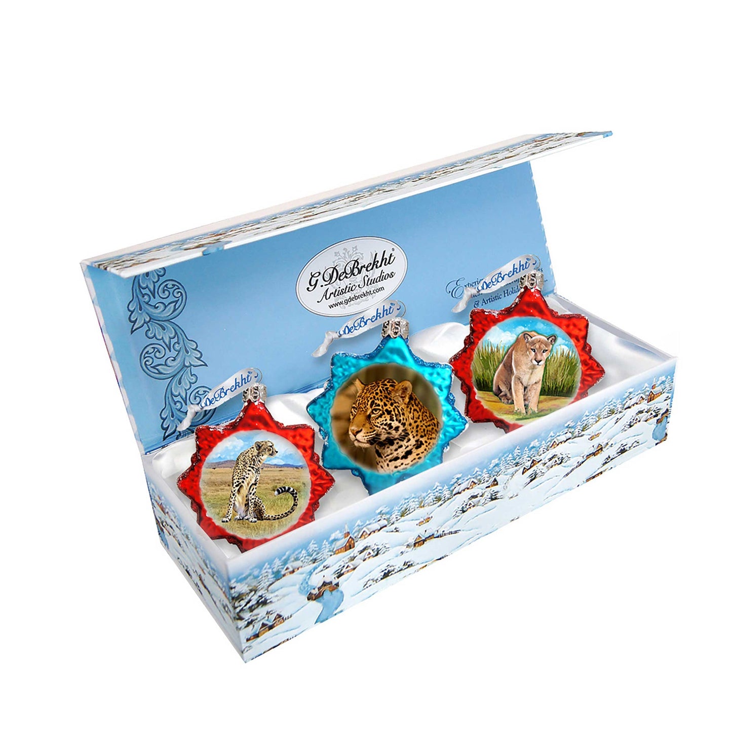 Big Cats Mercury Glass Ornaments Set of 3 by G. DeBrekht - Wildlife Holiday Decor - 770137S3