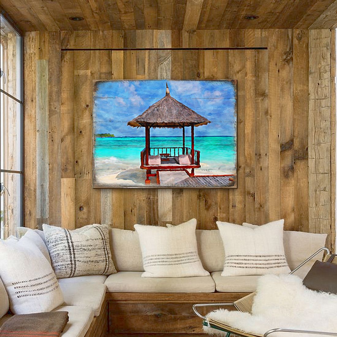 Beach Cabana Wood Wooden Coastal Wall Art by Nature Wonders - Coastal Sea-Life Decor - 95270B
