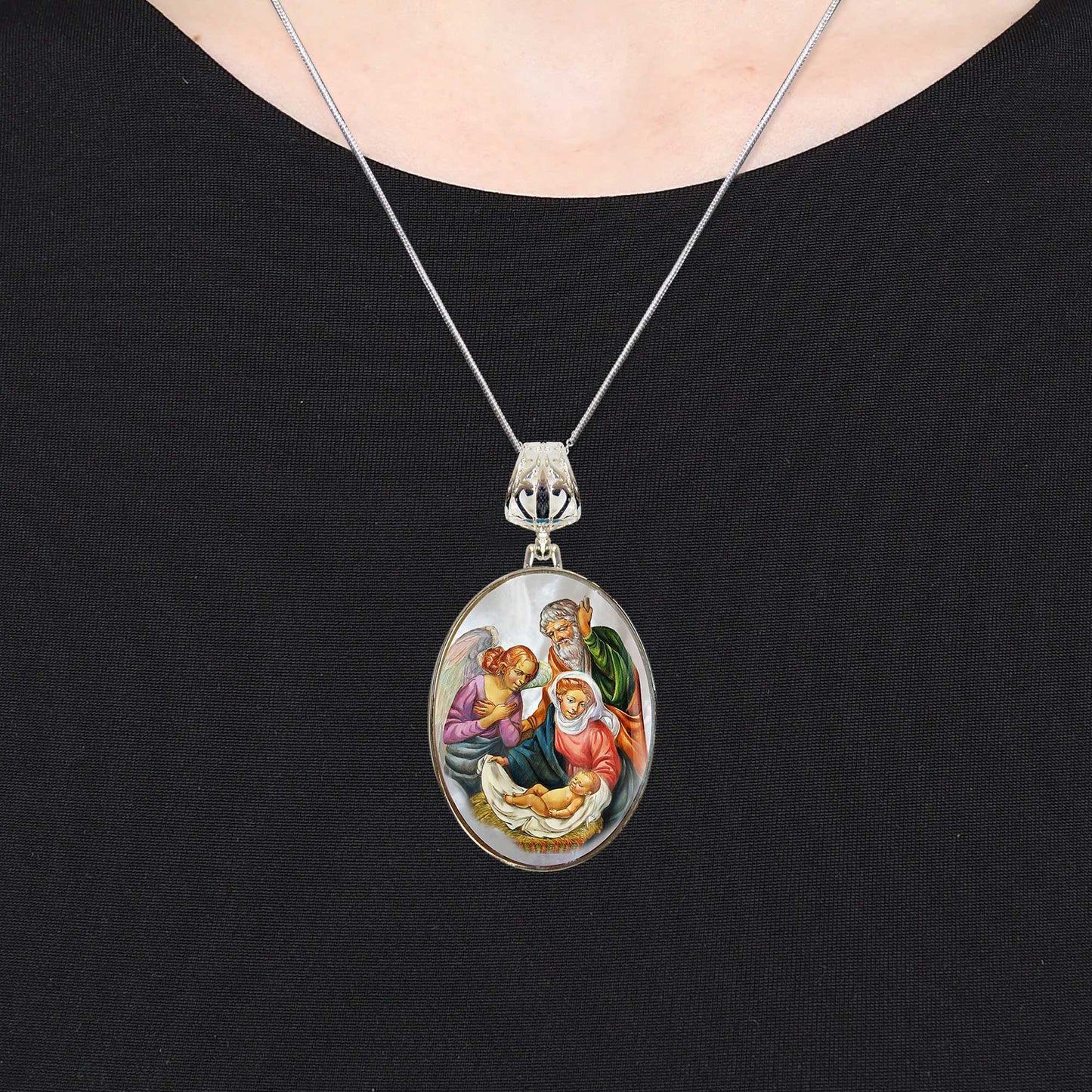 The Holy Family Silver Plated Mother of Pearl Necklace - 43020