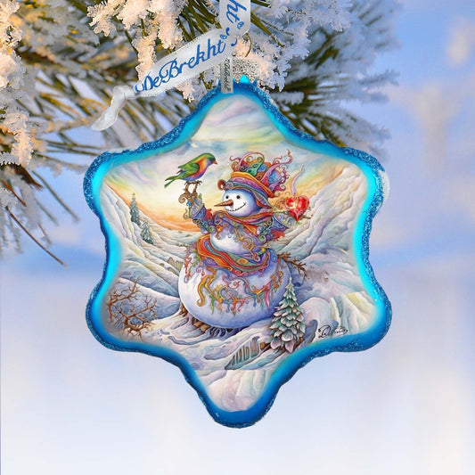 Festive Frosty Friend Snowflake Glass Ornament by G. Debrekht - Christmas Santa Snowman Decor - 754-045
