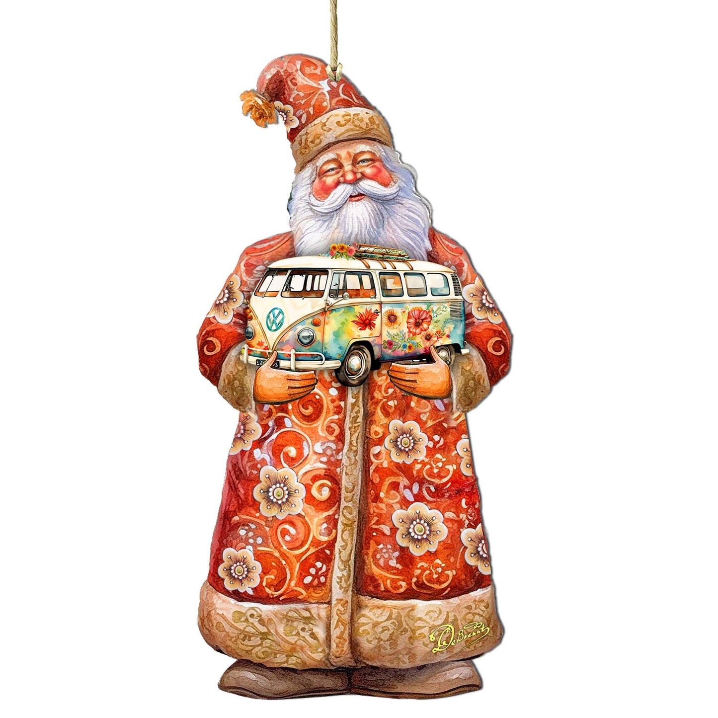 Santa with Van Wooden Ornaments by G. Debrekht - Christmas Santa Snowman Decor - 8691407