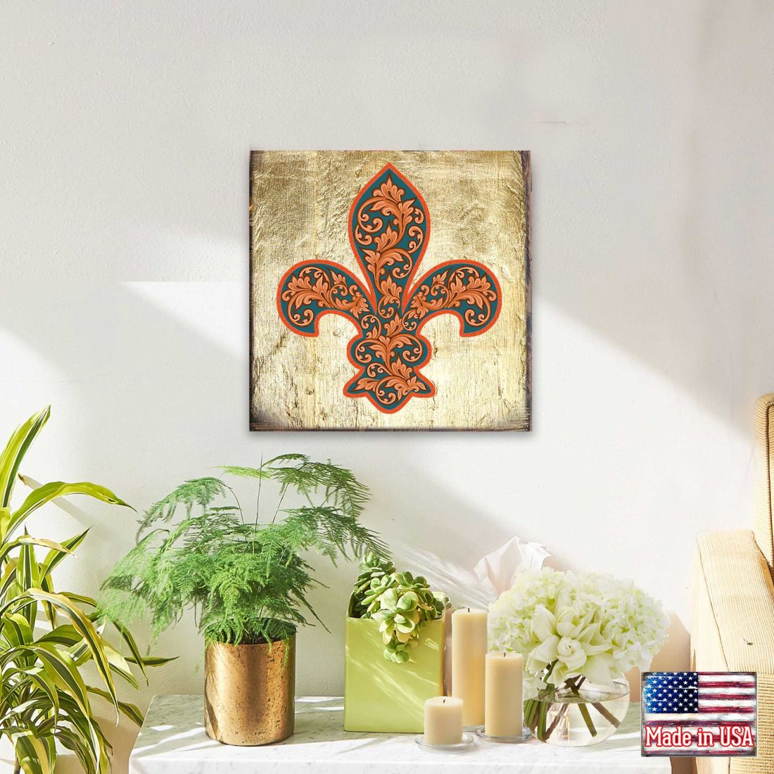 Cross Fleur de Lis Wooden Gold Plated Wall Art by Museum Icon - Celtic Decor - 850442-09