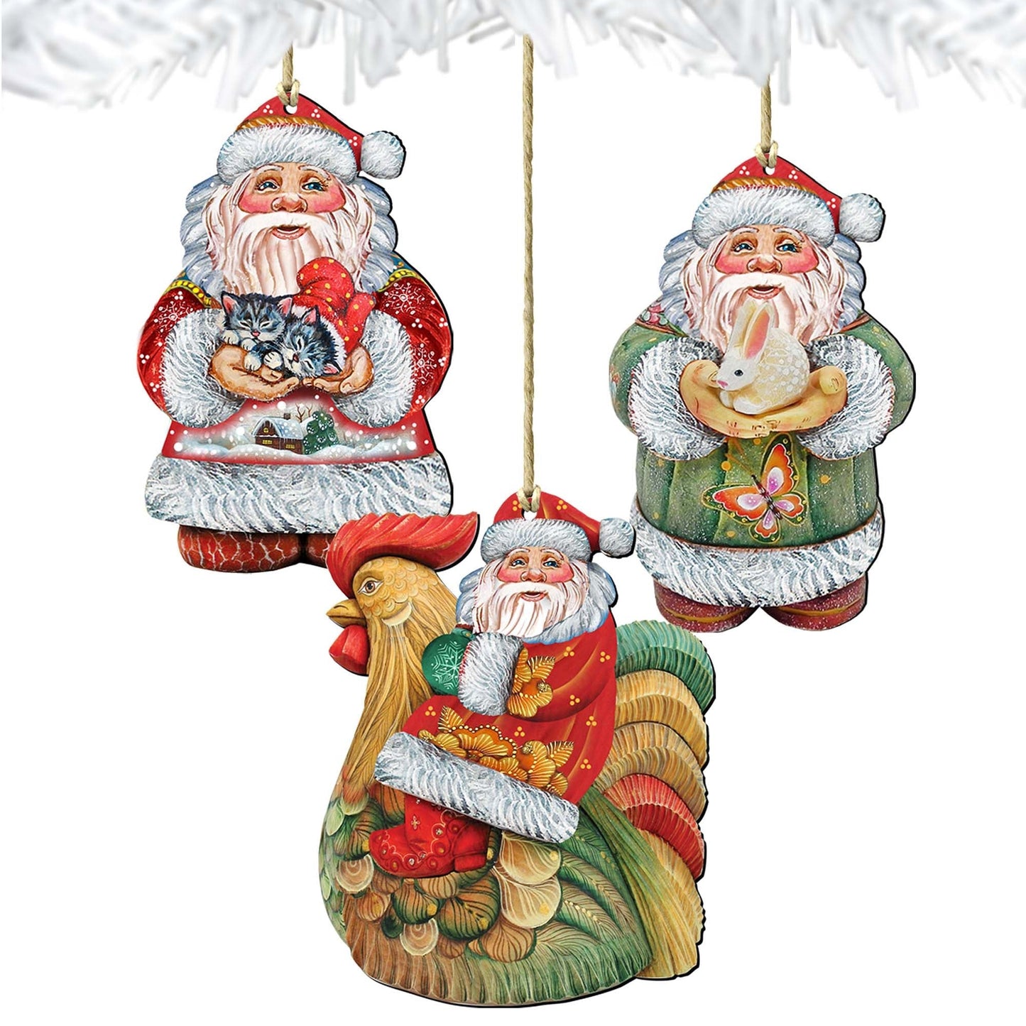 Home Christmas Santa Wooden Ornaments Set of 3 by G. DeBrekht - Christmas Santa Snowman Decor - 8100008S3