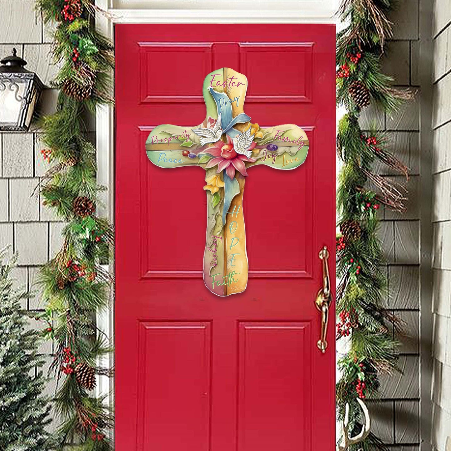 Easter Cross with Doves Holiday Door Decor by G. Debrekht - Easter Spring Decor - 8688167H