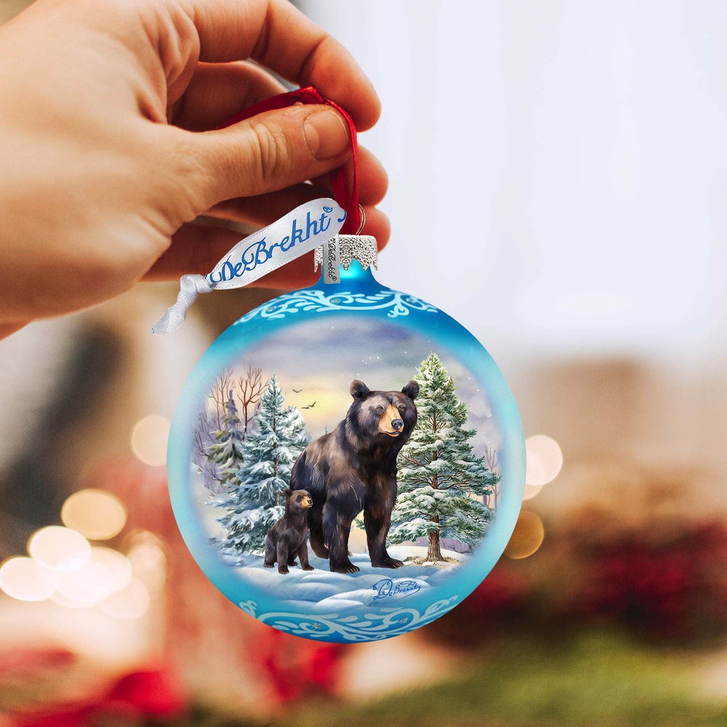 A Love for All Seasons: Black Bears Ball Glass Ornament by G. Debrekht - Wildlife Holiday Décor - 73381