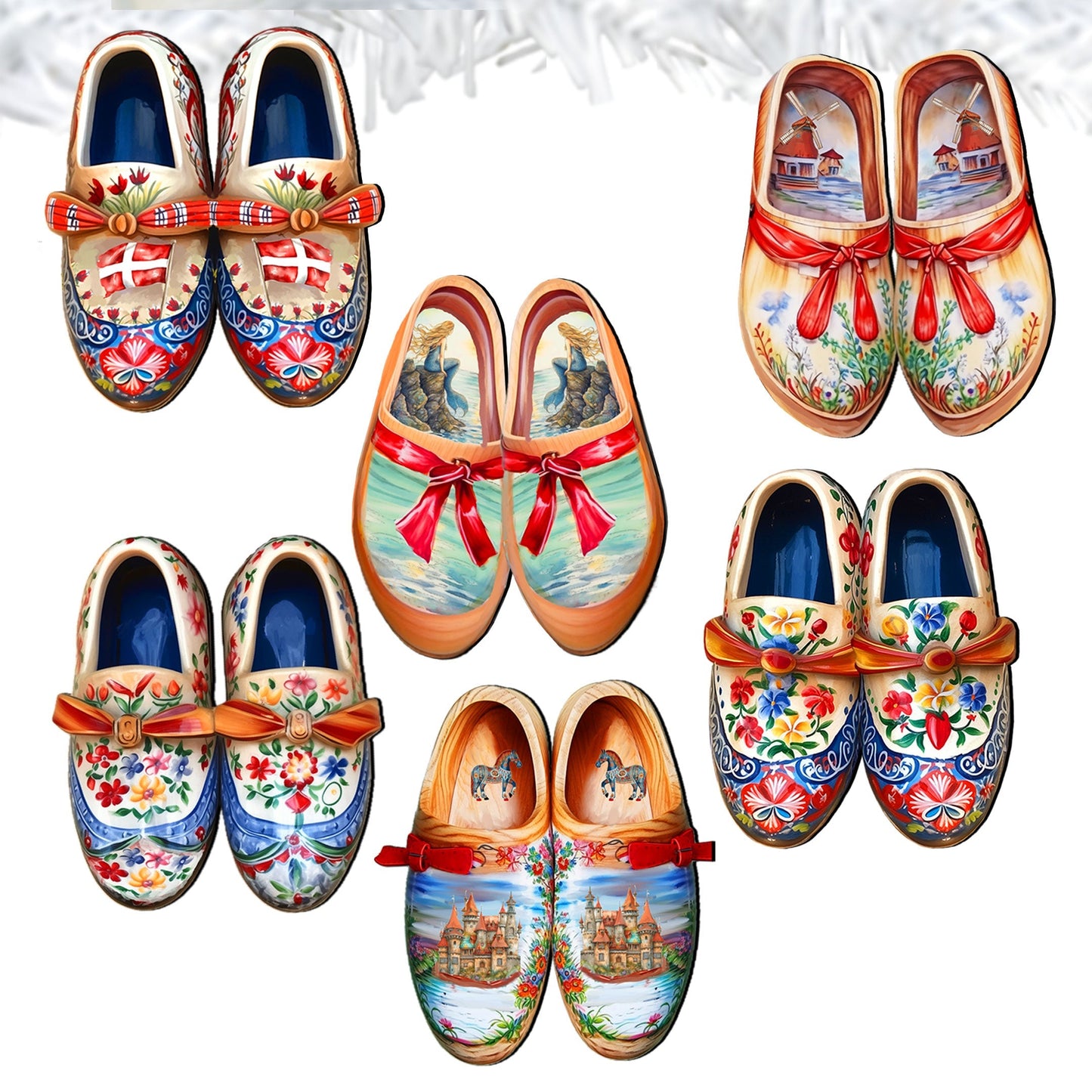 Danish Shoes Decorative Wooden Clip-on Ornaments Set of 6 by G. Debrekht - Love Family Decor - 8090073C-S6