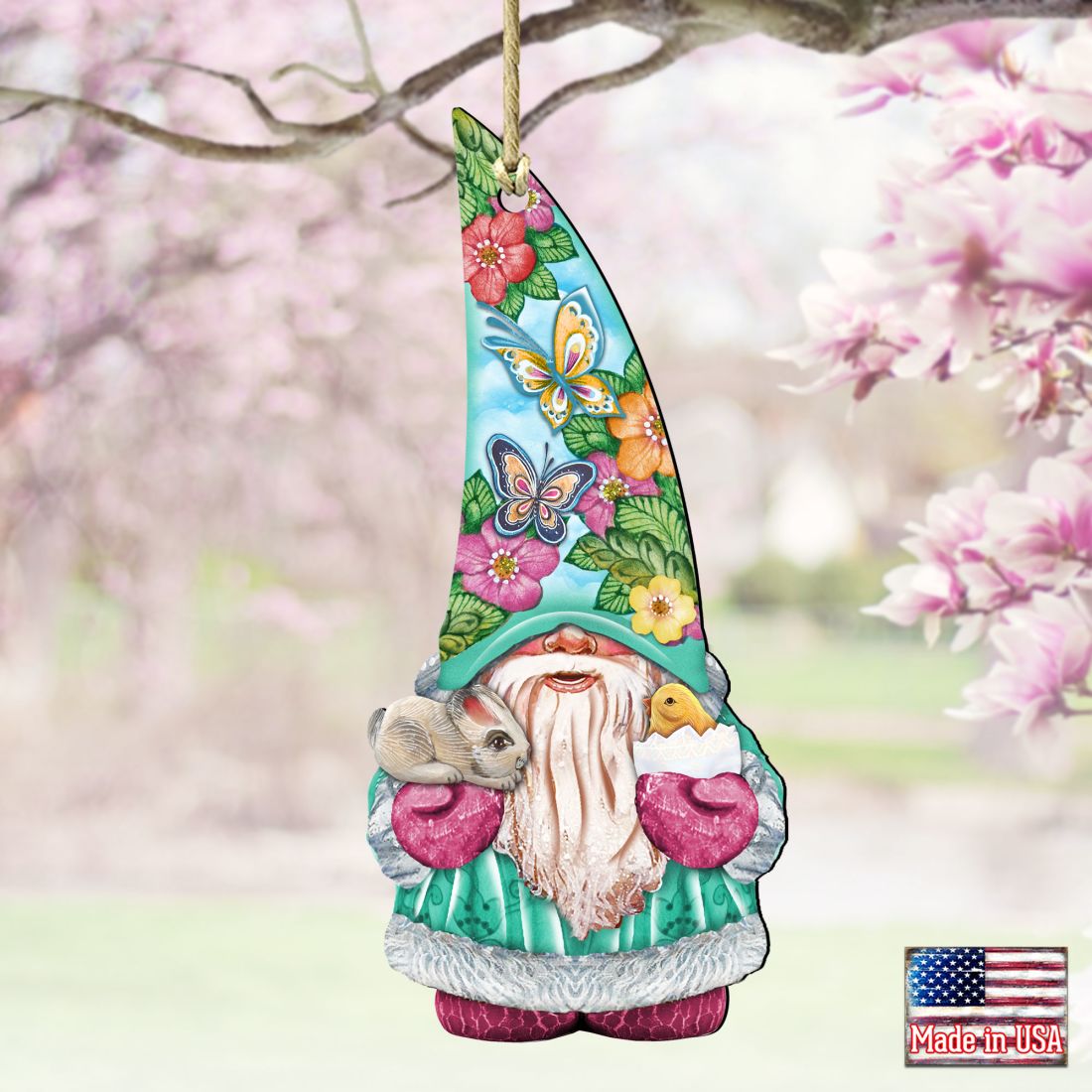 Spring Gnome Dwarf Wooden Ornaments by G. DeBrekht - Easter Spring Decor - 8611011