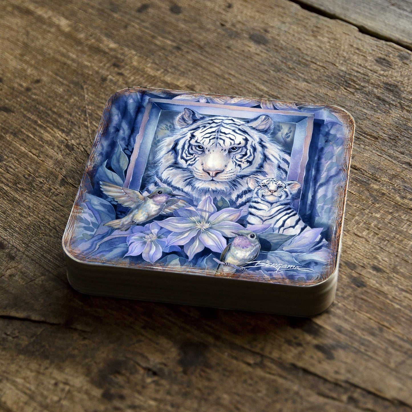 Tiger in the Garden Wooden Cork Coasters Gift Set of 4 by J. Bergsma - Wildlife Decor  - 8199461C-S4