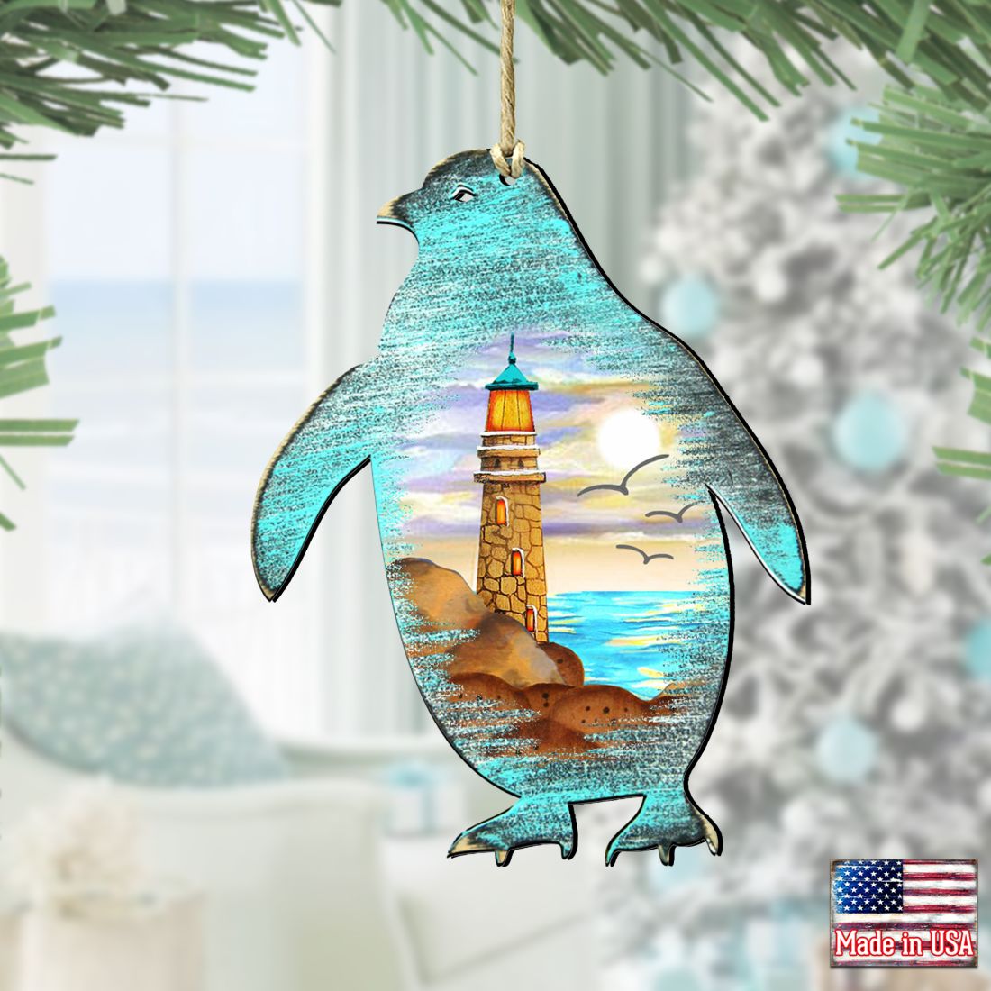 Penguins Wooden Ornaments by G. DeBrekht - Coastal Holiday Decor - 8198542