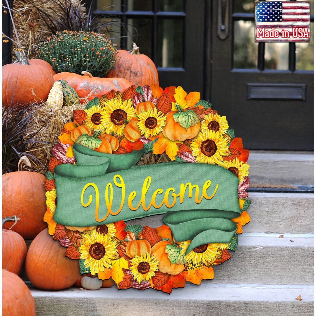 Flower Fall Holiday Door Wreath by G. DeBrekht - Thanksgiving Halloween Decor - 8185305-2H