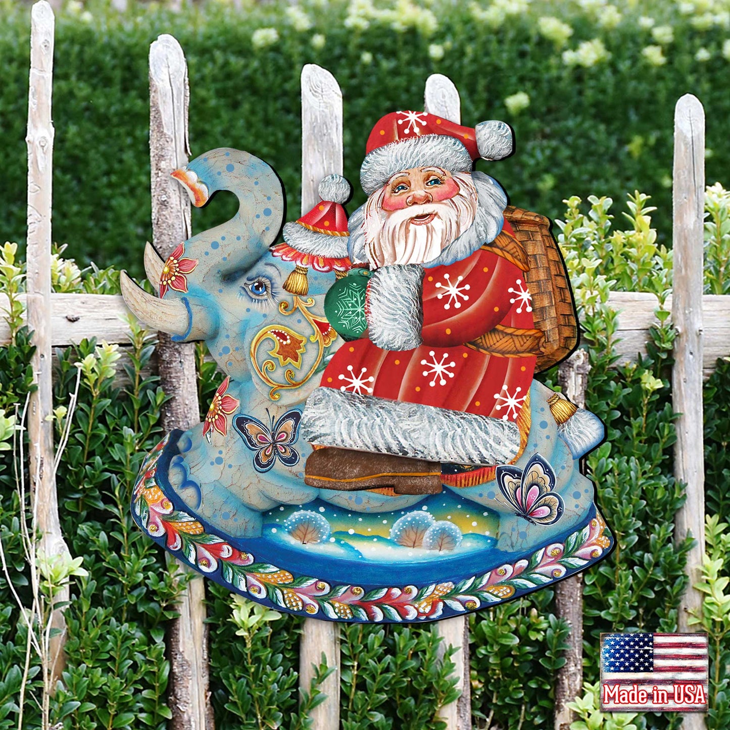 Santa On Elephant Christmas Door Decor by G. DeBrekht - Christmas Santa Snowman Decor - 8111380H