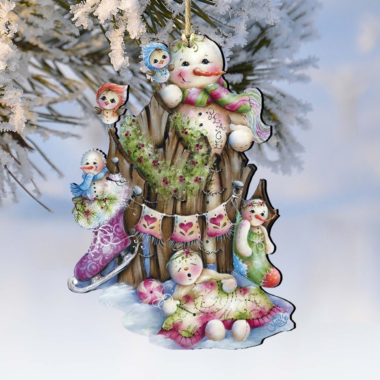 Christmas Time Wooden Ornaments by Jamie Mills-Price - Christmas Santa Snowman Decor - 8457502