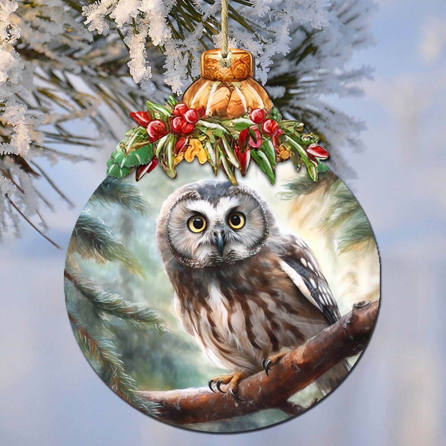 Alaskan Boreal Owl Wooden Ornaments by G.Debrekht - Wildlife Holiday Decor - 870022