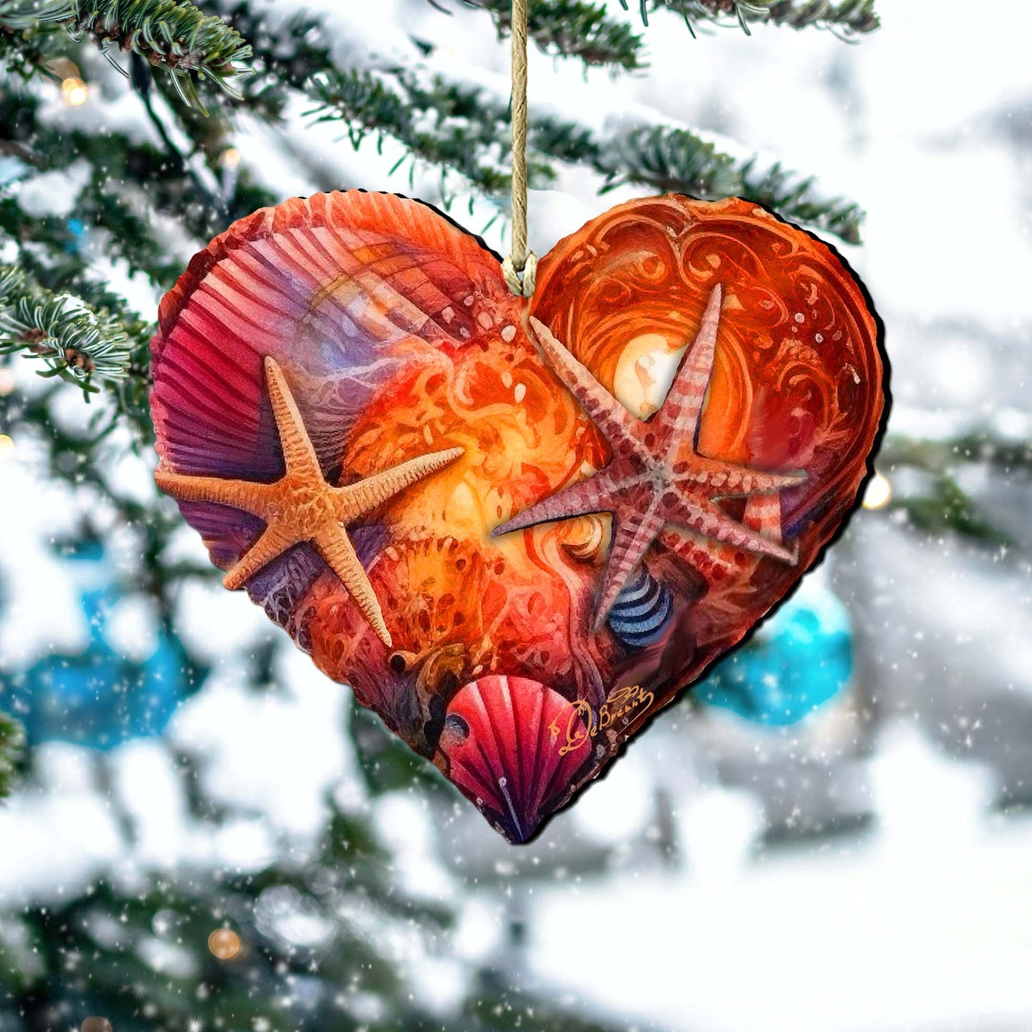 Holiday Coastal Ornaments - Coastal Heart Wooden Ornaments by G.Debrekht Coastal Holiday Decor - 8688199