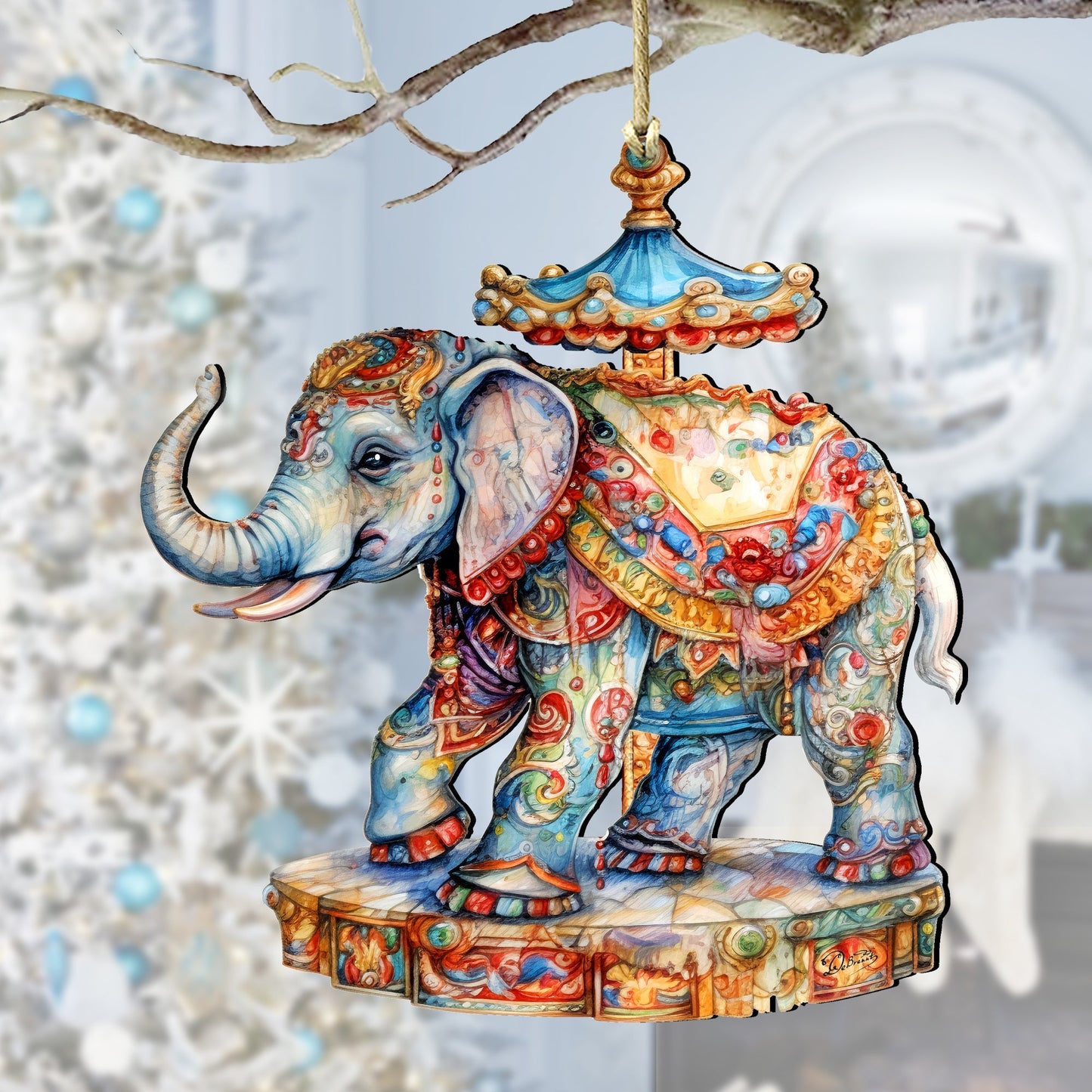 Carousel Elephant Wooden Ornaments by G. Debrekht Christmas Decor - 8611029