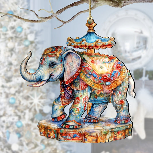 Carousel Elephant Wooden Ornaments by G. Debrekht Christmas Decor - 8611029