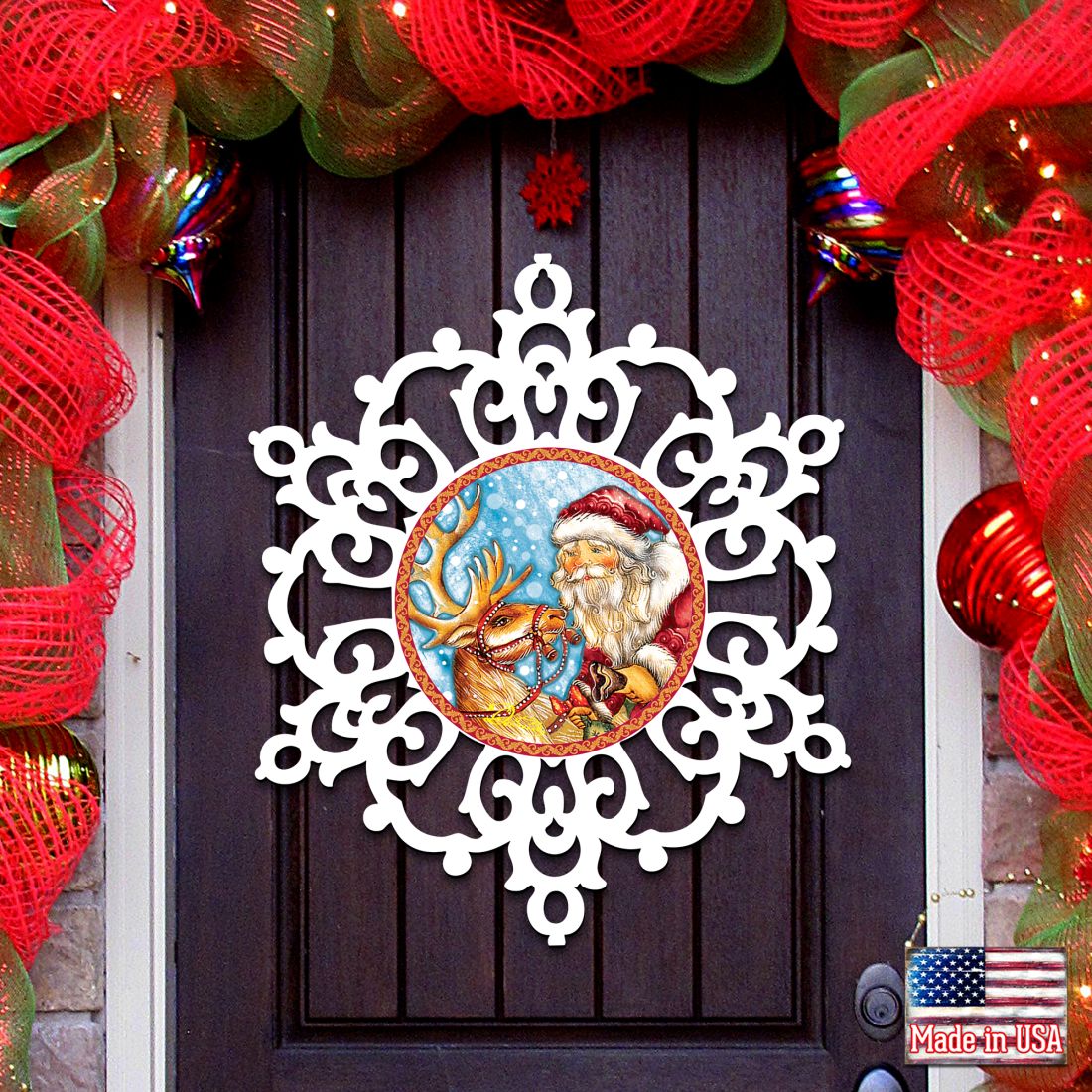 Reindeer Ride Snowflake Door Decor by G. DeBrekht - Christmas Santa Snowman Decor - 8141151H