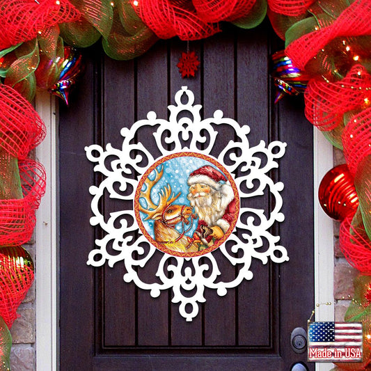 Reindeer Ride Snowflake Door Decor by G. DeBrekht - Christmas Santa Snowman Decor - 8141151H