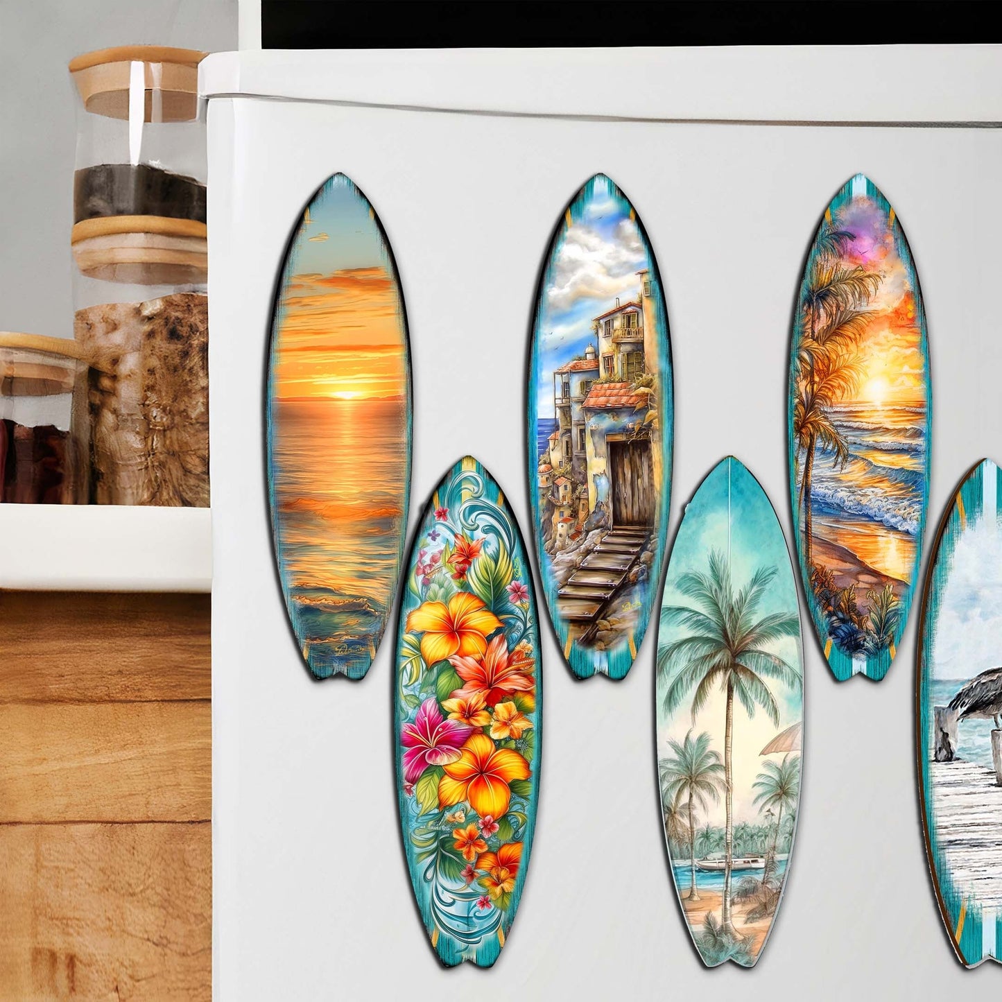 Tropical Surfboards Decorative Wooden Magnets Set of 6 by G. Debrekht - Coastal Decor - 8090069G-S6