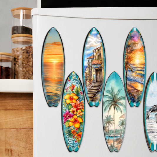 Tropical Surfboards Decorative Wooden Magnets Set of 6 by G. Debrekht - Coastal Decor - 8090069G-S6