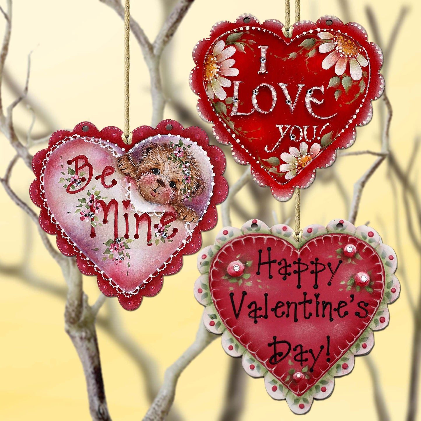 Hearts of Love Wooden Ornaments Set of 3 by G. Debrekht - Love Family Decor - 8091054-S3