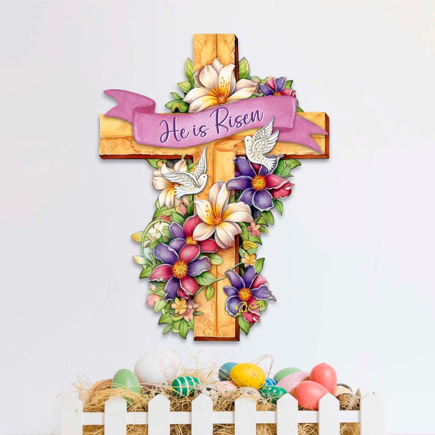 He is Risen Cross Holiday Door Decor by G. Debrekht - Easter Spring Decor - 8688162H