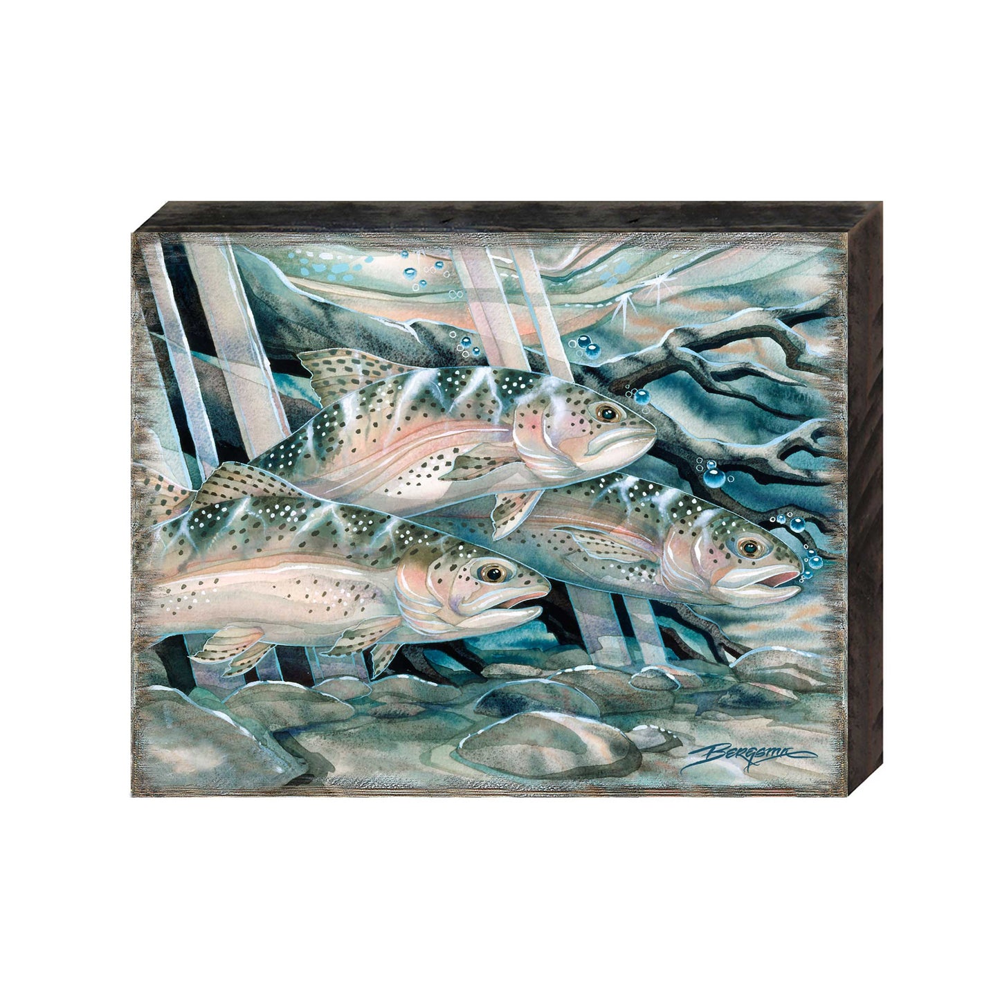 Catch the Rainbow Trout Wooden Wall Art by J. Bergsma - Nature Wildlife Decor - 85922674B-JB