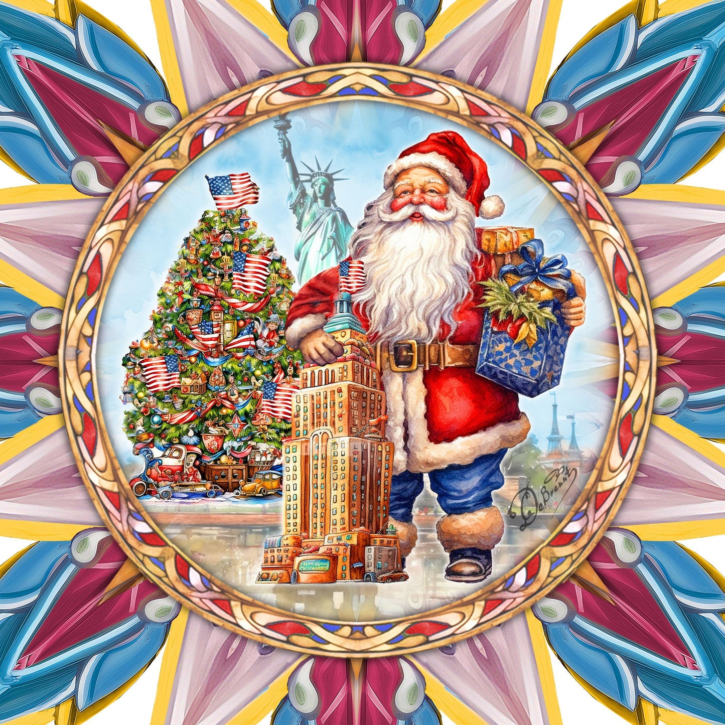 American-inspired Santa Tree Topper Wooden Decor by G. Debrekht  - Santa Snowman Decor - 89523