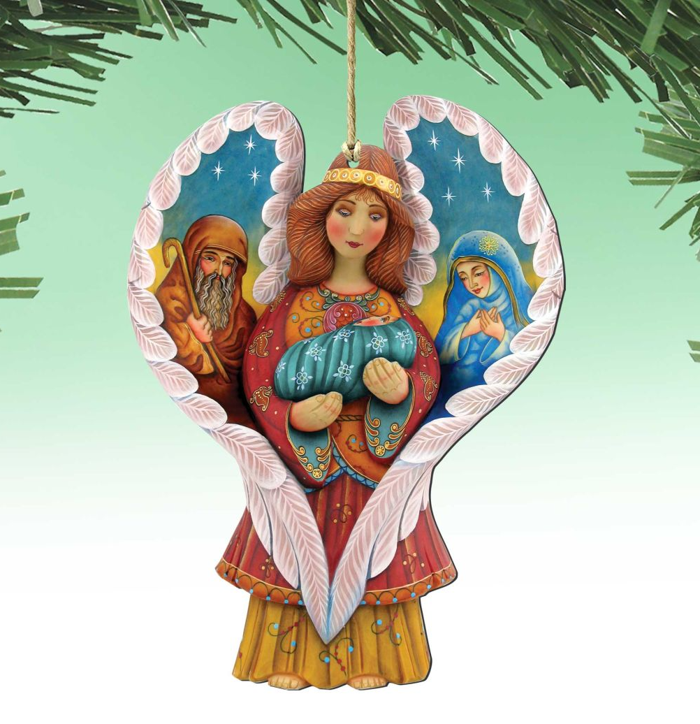 Holy Family Angel Wooden Ornaments by G. DeBrekht - Nativity Holiday Decor - 8154107