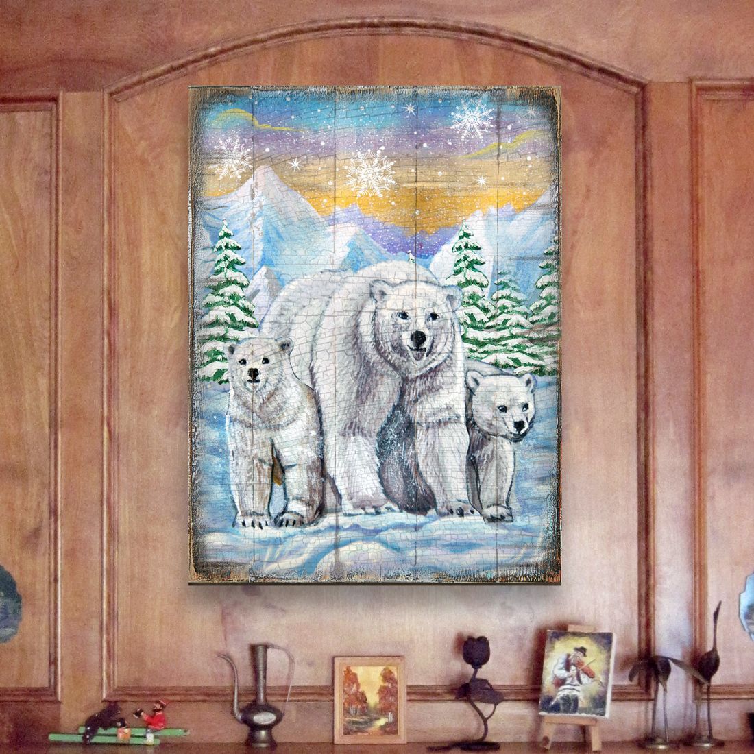 Polar Bears Art Wooden Wall Art by Nature Wonders - Nature Wildlife Decor  - 95215B