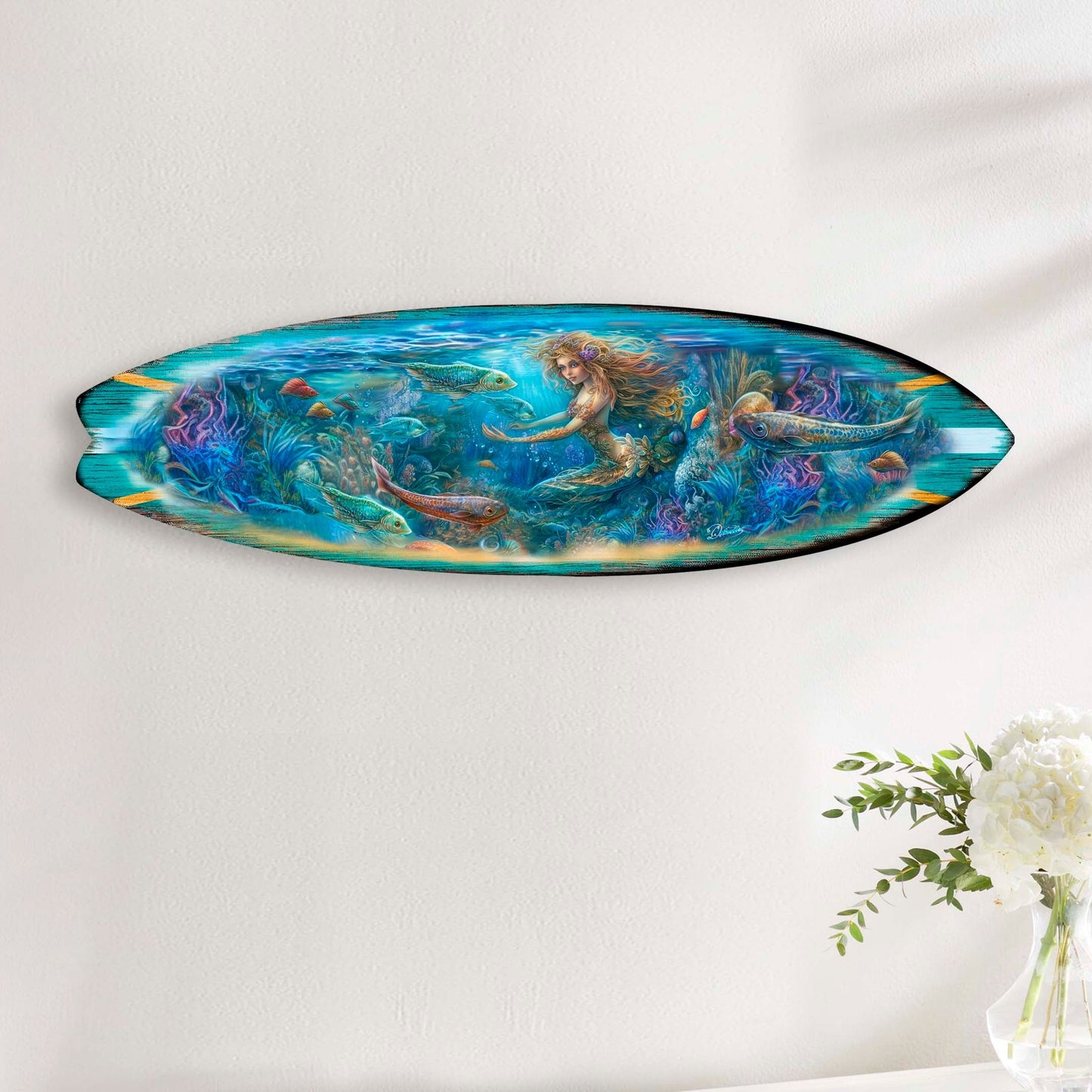 Mermaid Kingdom Surfboard Coastal Wall Art by G. DeBrekht - Coastal Holiday Decor - 8490115HS
