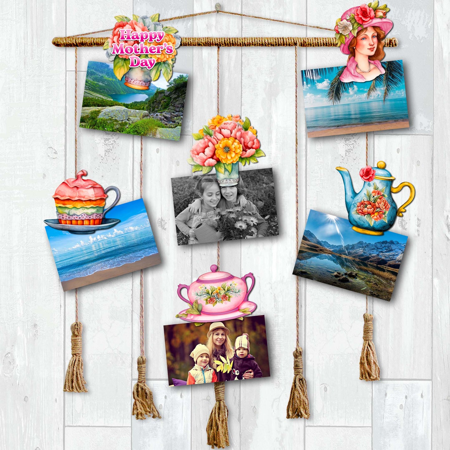 Happy Mother's Day Decorative Wooden Clip-on Ornaments Set of 6 by G. Debrekht - Love Family Decor - 8090059C-S6