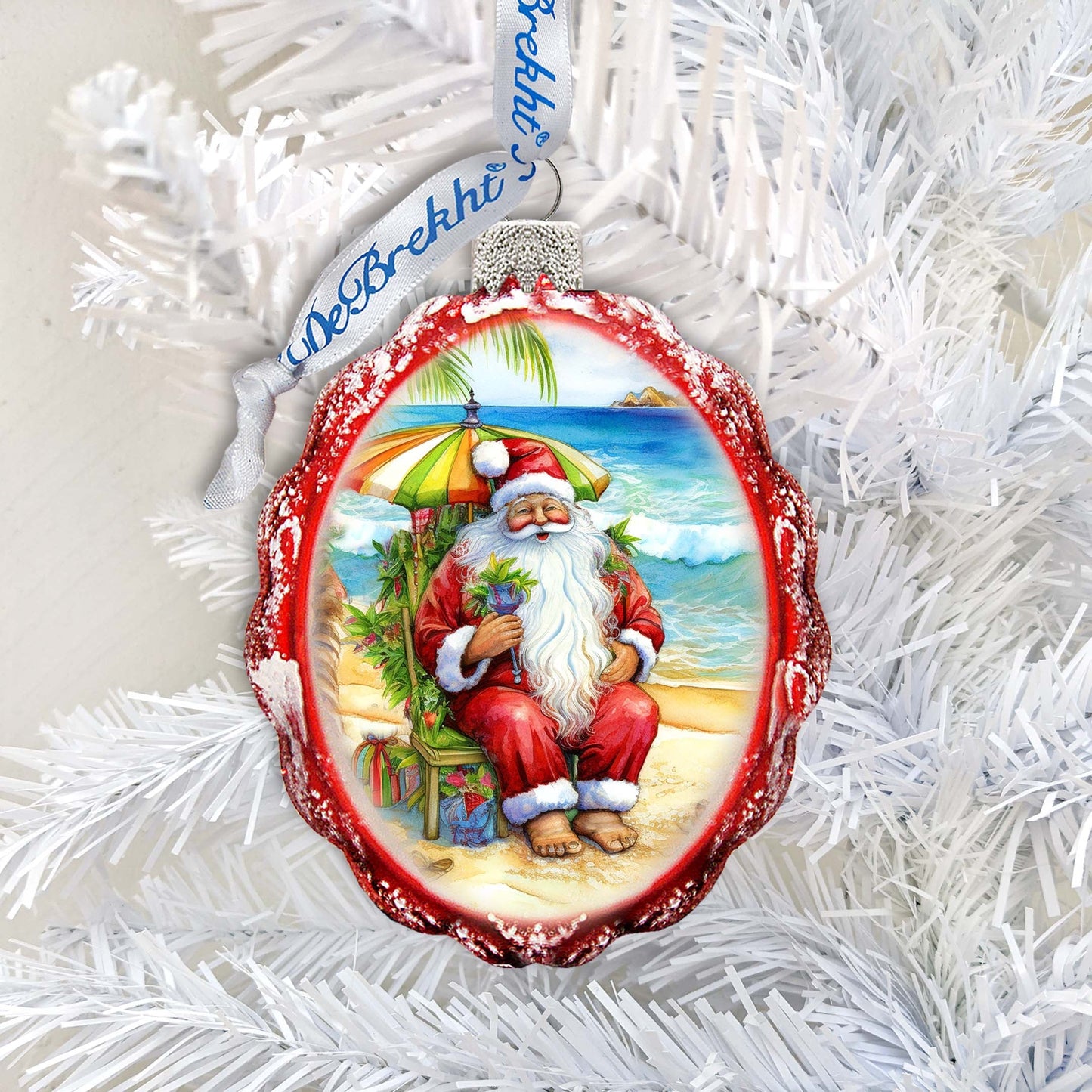 Nautical Christmas Decor - Santa on the Beach Keepsake Glass Ornaments by G. Debrekht - Christmas Decor - 777413