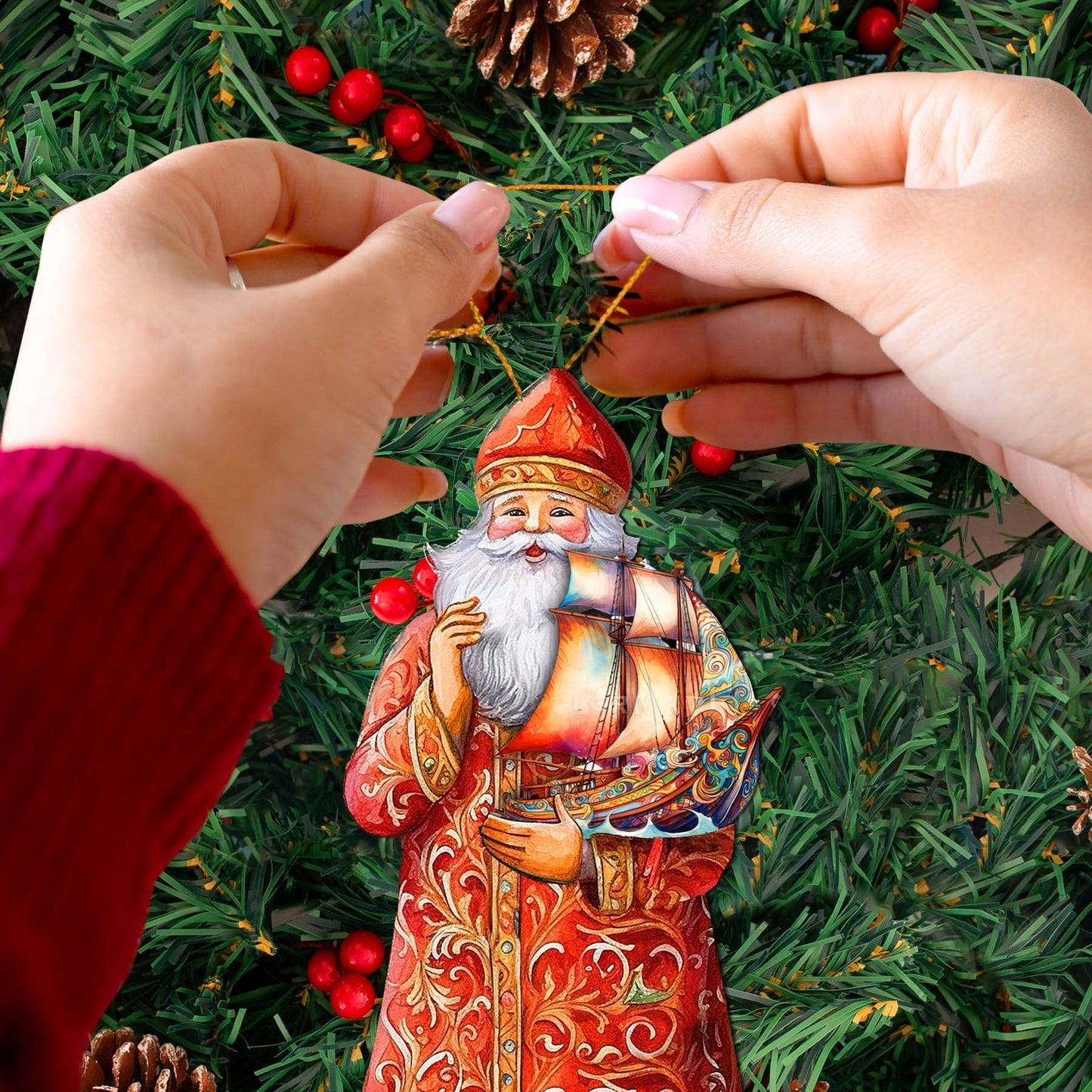 Holiday Cruise with Santa Wooden Ornaments by G. Debrekht - Christmas Santa Snowman Decor - 8691408