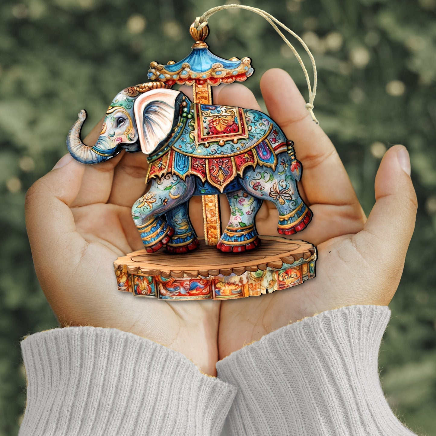 Carousel Elephant Wooden Ornaments by G. Debrekht Christmas Decor - 8611029-2